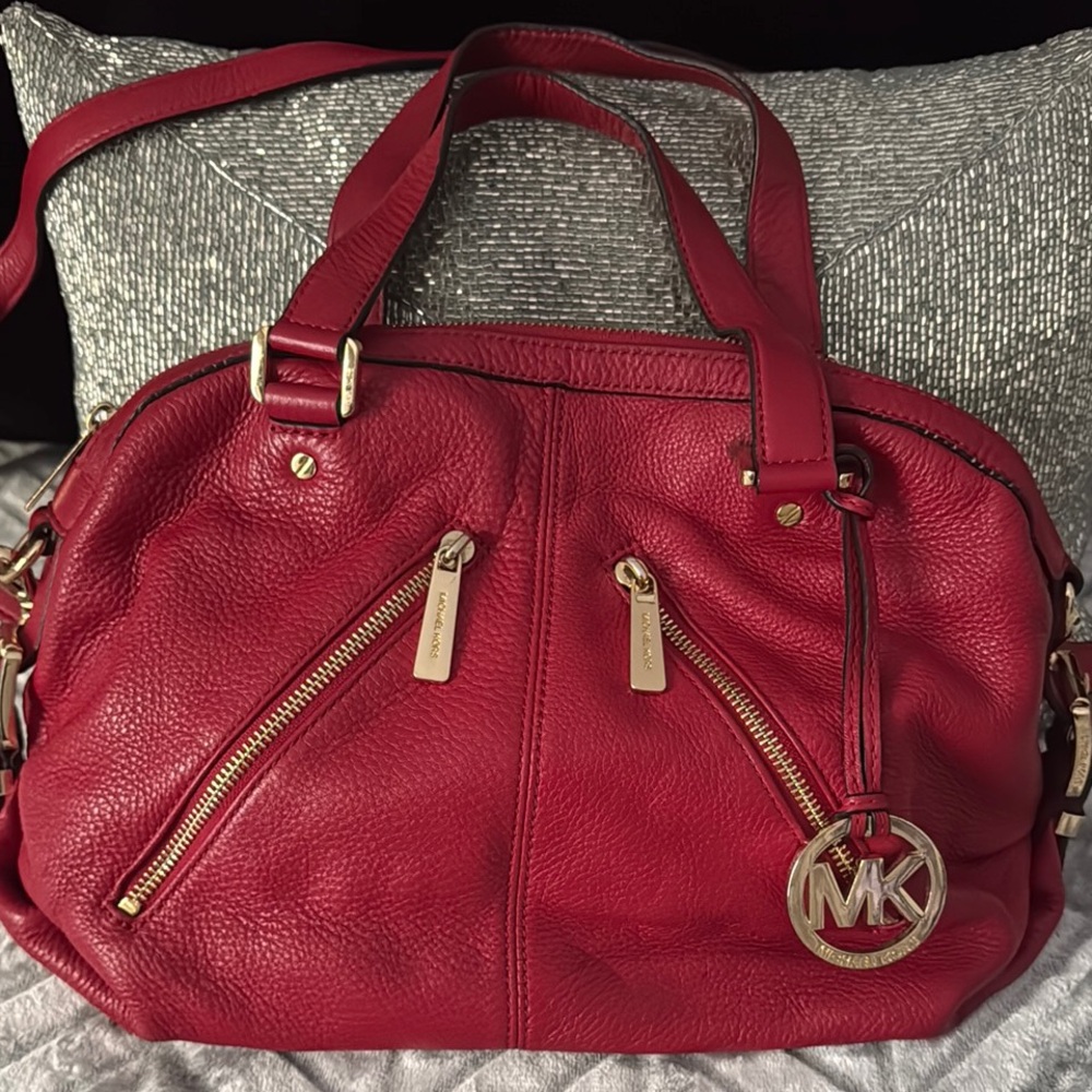 Michael Kors Red Shoulder Bag with Gold Accents